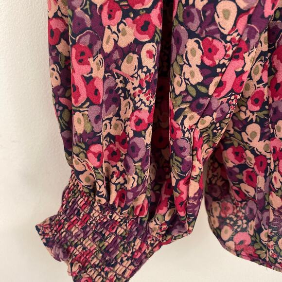 Lauren Ralph Lauren Boho Tunic Top Black Purple Pink Floral Tie Neck 2XL Black - Picture 2 of 5